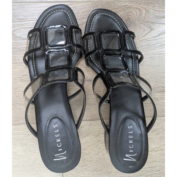 Nickels LYNX Black Windowpane Retro Mod Dressy Sandal Mule Size 8.5 - Picture 8 of 11